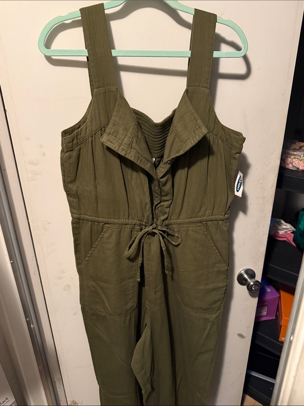 Old Navy Olive Green Cotton Drawstring Jumpsuit